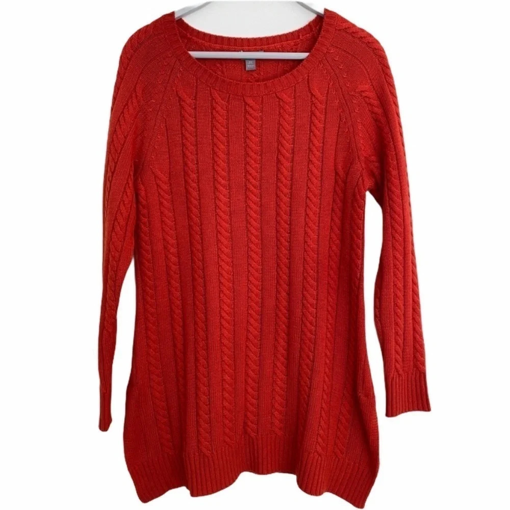 J.Jill orange cable knit wool blend sweater tunic pullover XS Petite